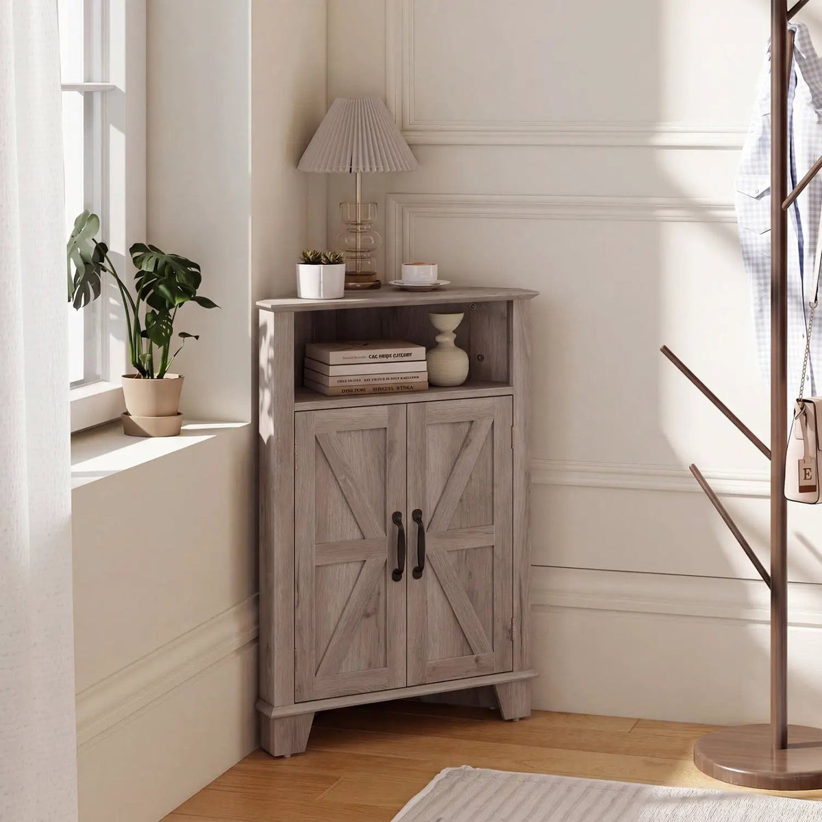 4-Tier Corner Storage Cabinet with Open Shelf by DirectDeals