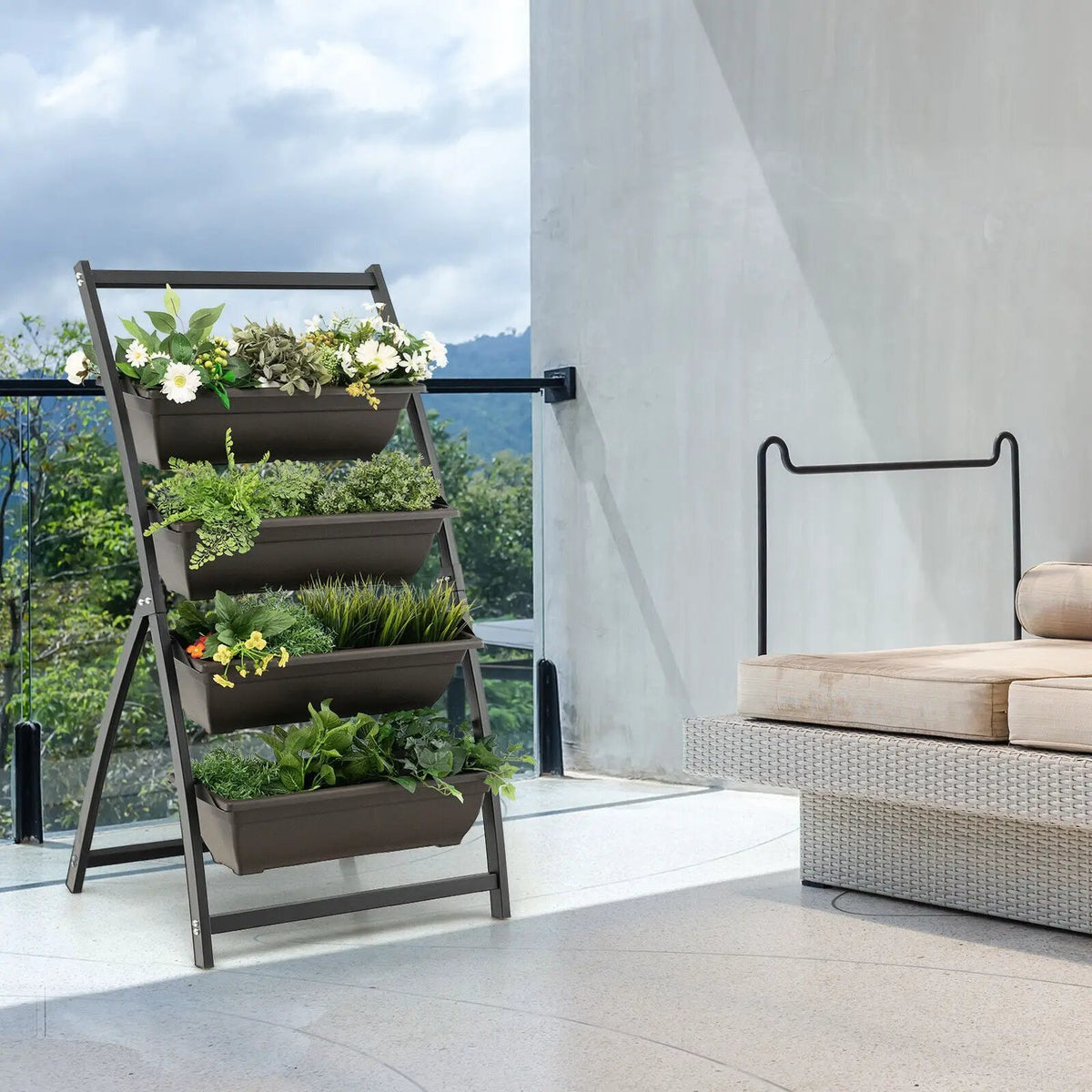 4-Tier Vertical Raised Garden Bed with 4 Containers and Drainage Holes by DirectDeals