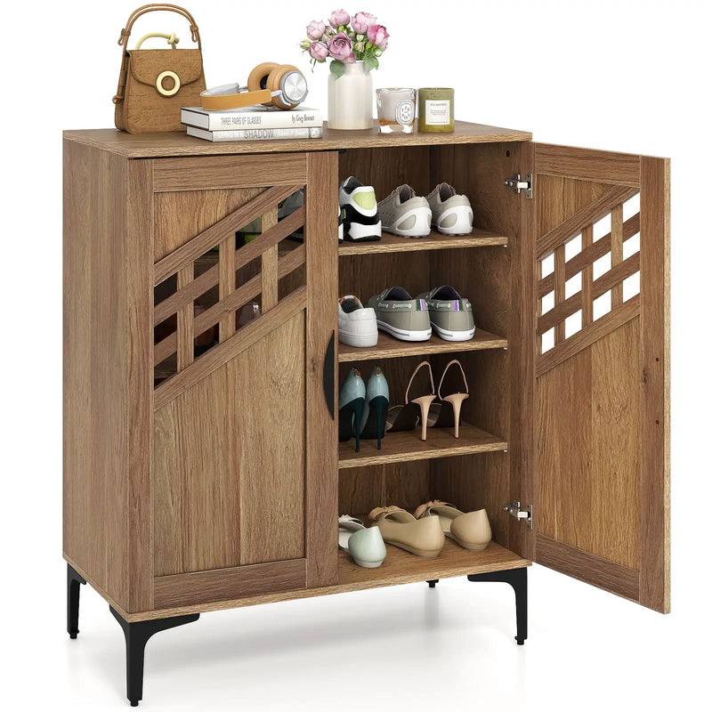 4 Tier Farmhouse Shoe Storage Cabinet with Removable Shelves and Metal Legs by DirectDeals