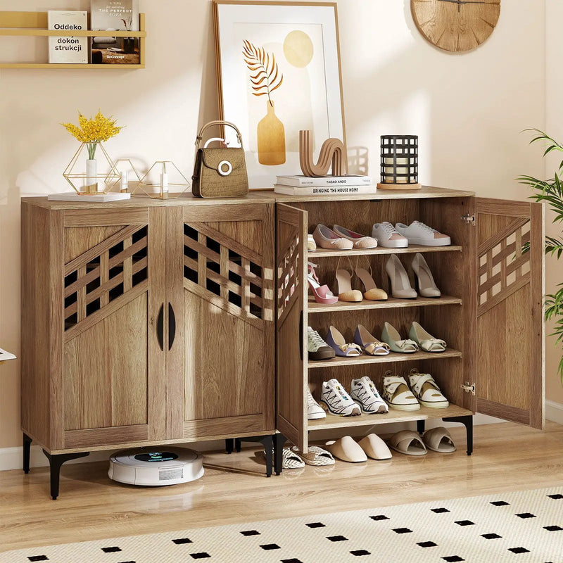 4 Tier Farmhouse Shoe Storage Cabinet with Removable Shelves and Metal Legs by DirectDeals