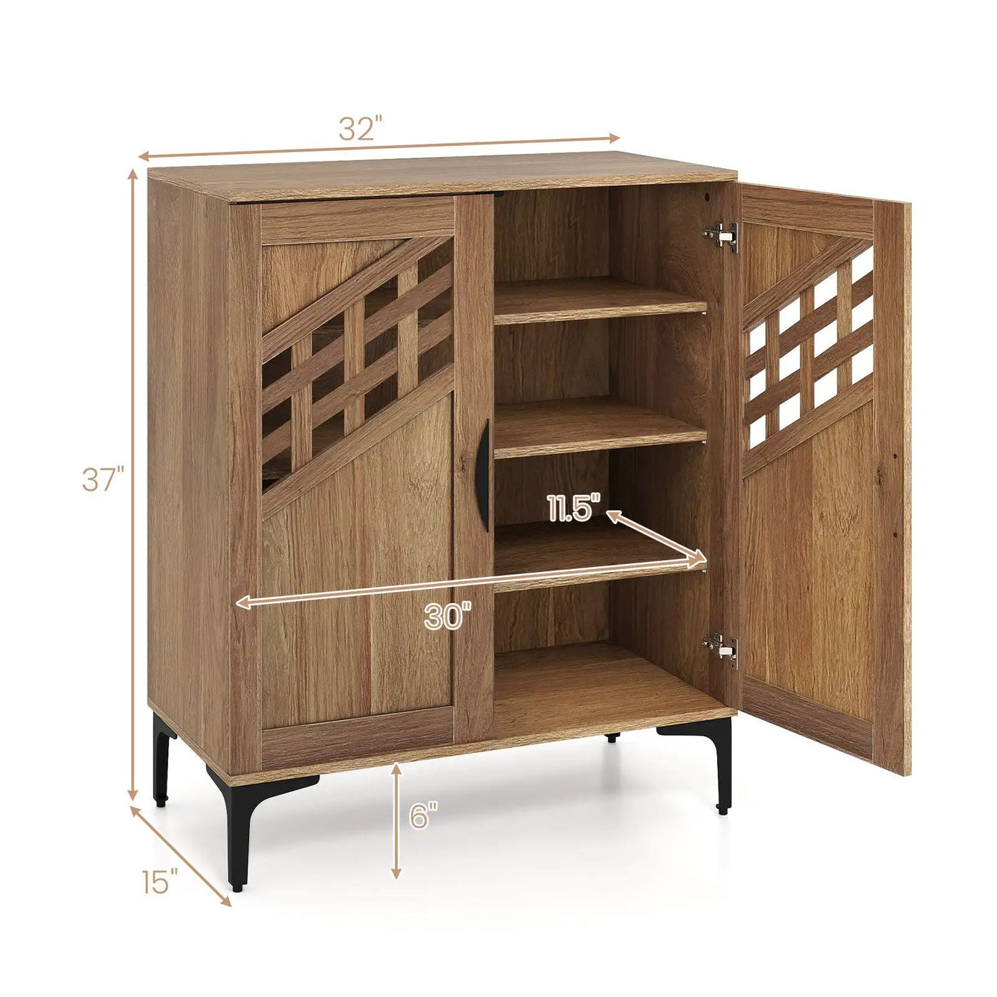 4 Tier Farmhouse Shoe Storage Cabinet with Removable Shelves and Metal Legs by DirectDeals