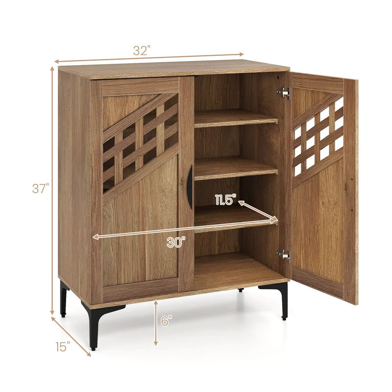 4 Tier Farmhouse Shoe Storage Cabinet with Removable Shelves and Metal Legs by DirectDeals