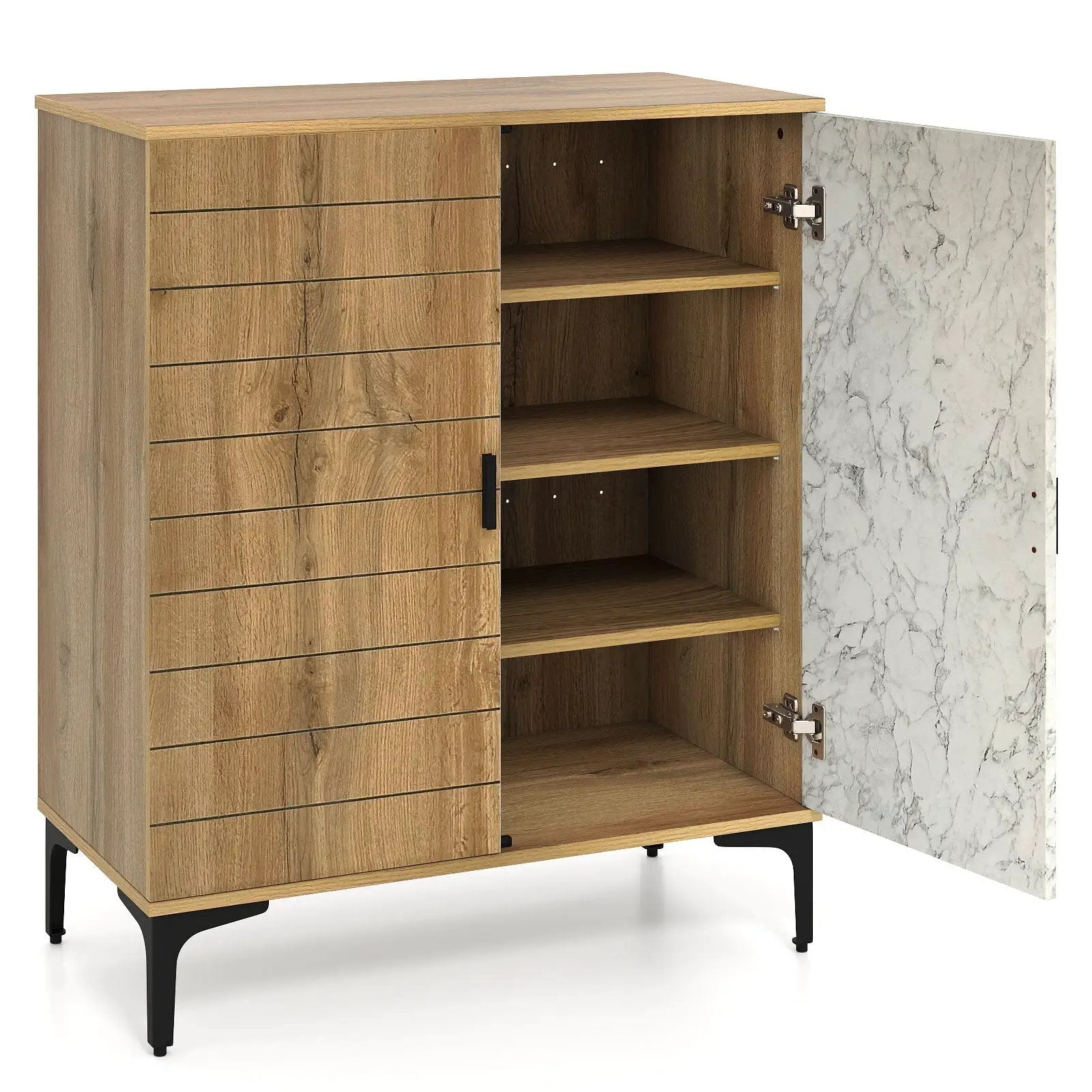 4 Tier Farmhouse Shoe Storage Cabinet with Removable Shelves and Metal Legs by DirectDeals