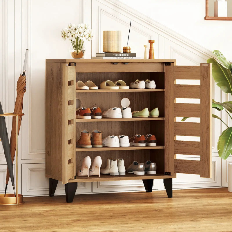 4-Tier Farmhouse Shoe Organizer with Louvered Door by DirectDeals