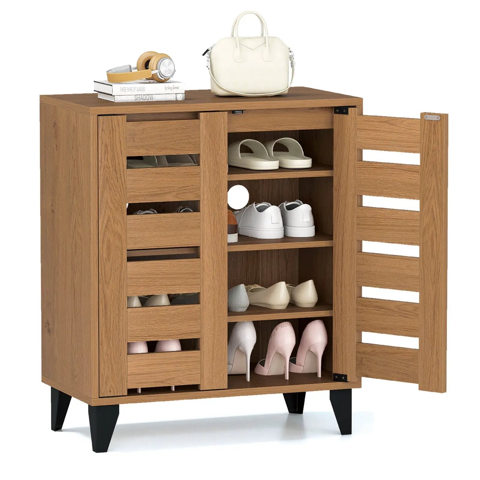 4-Tier Farmhouse Shoe Organizer with Louvered Door by DirectDeals
