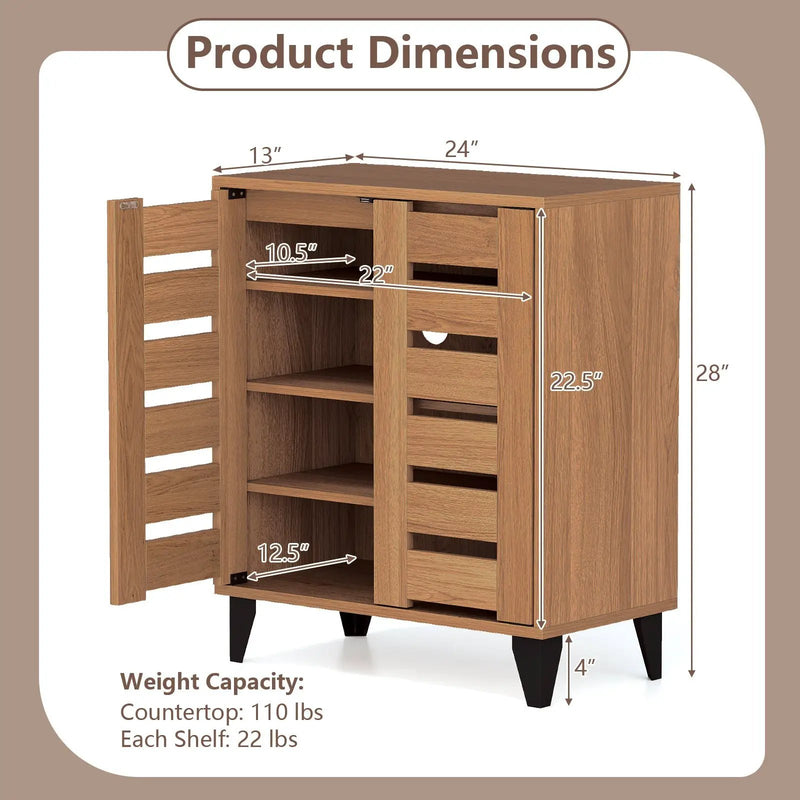 4-Tier Farmhouse Shoe Organizer with Louvered Door by DirectDeals