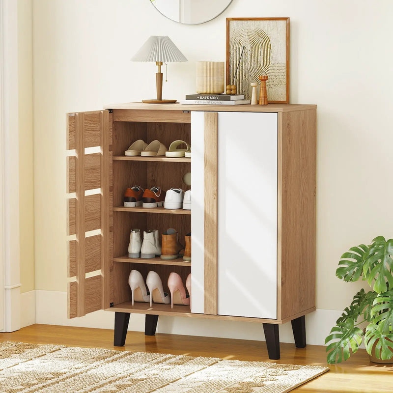 4-Tier Farmhouse Shoe Organizer with Louvered Door by DirectDeals