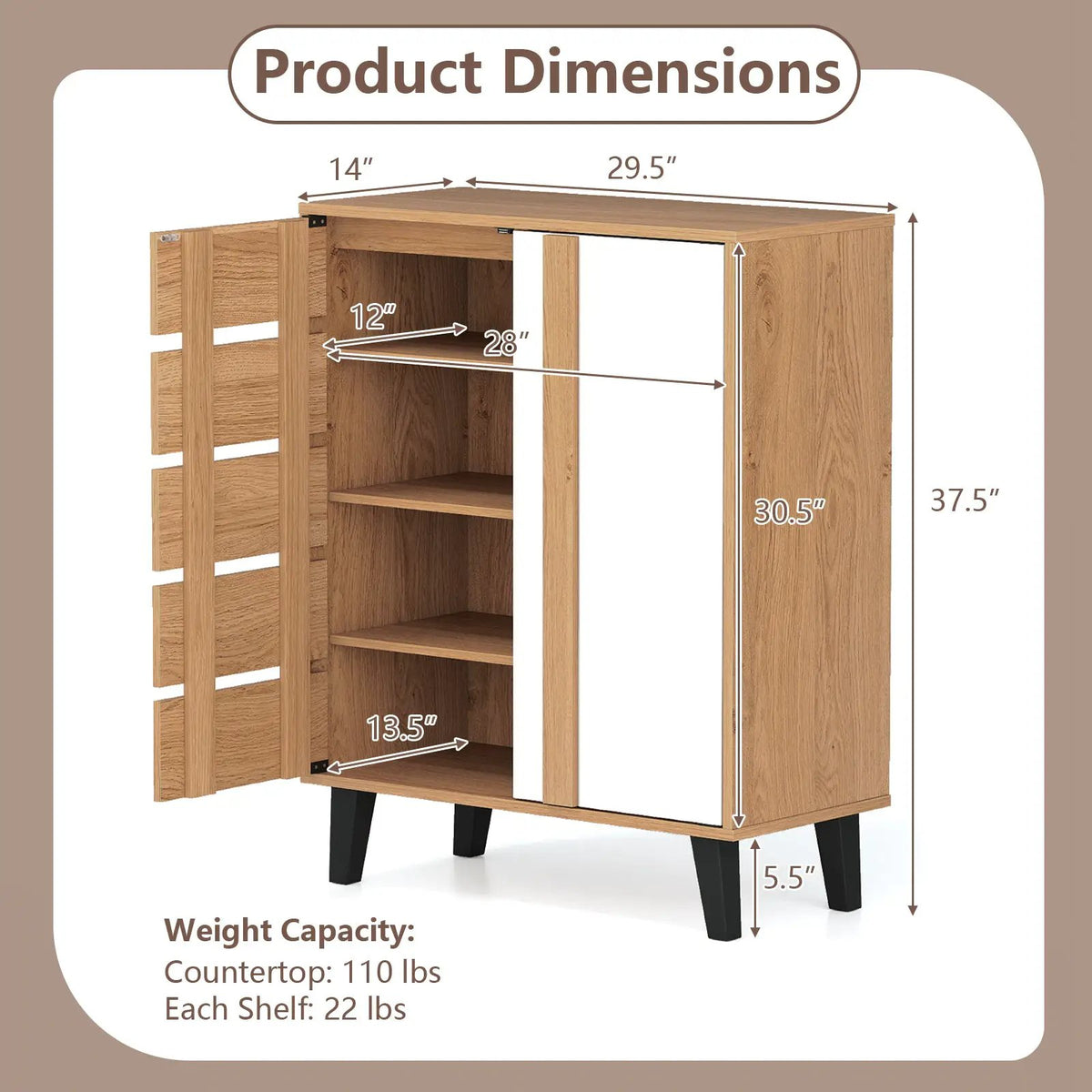 4-Tier Farmhouse Shoe Organizer with Louvered Door by DirectDeals