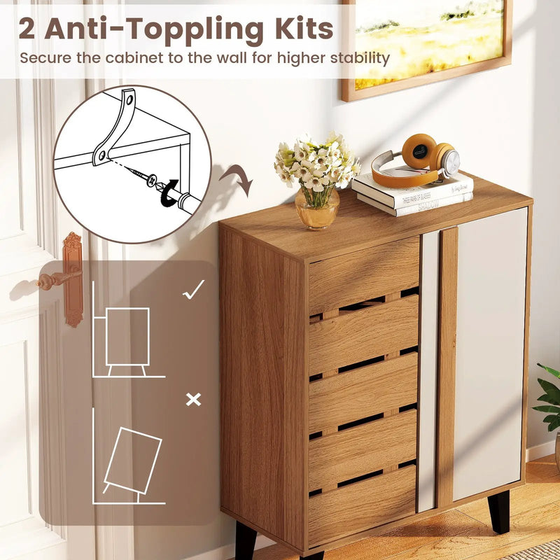 4-Tier Farmhouse Shoe Organizer with Louvered Door by DirectDeals