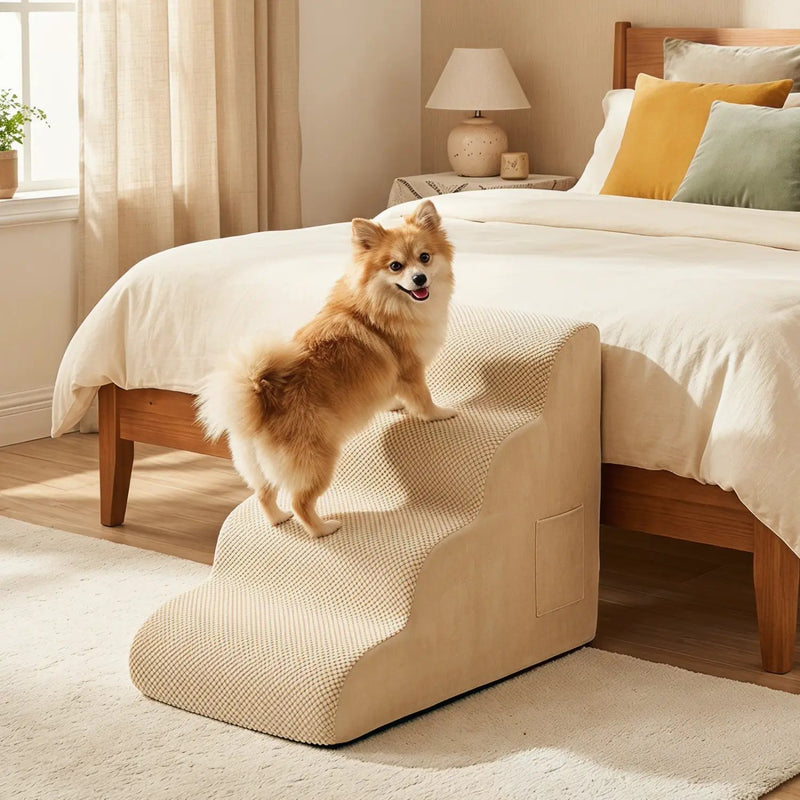 4-Tier Foam Dog Steps with Non-Slip Surface & Washable Cover by DirectDeals