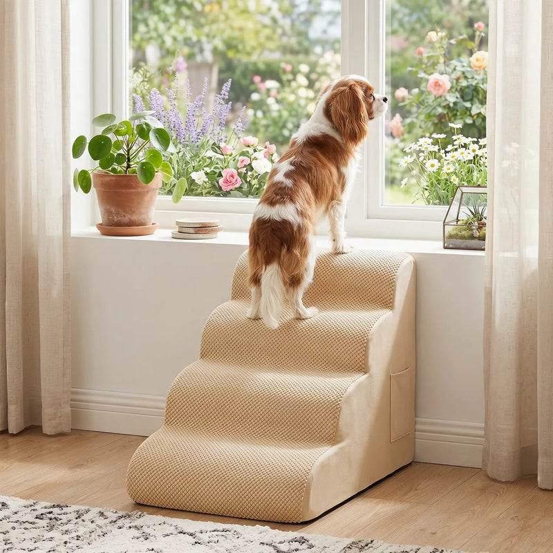 4-Tier Foam Dog Steps with Non-Slip Surface & Washable Cover by DirectDeals