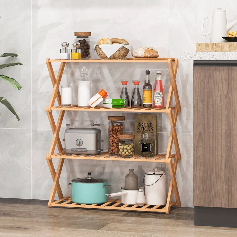 4-Tier Foldable Bamboo Shoe Rack with Slatted Shelves-Natural by DirectDeals
