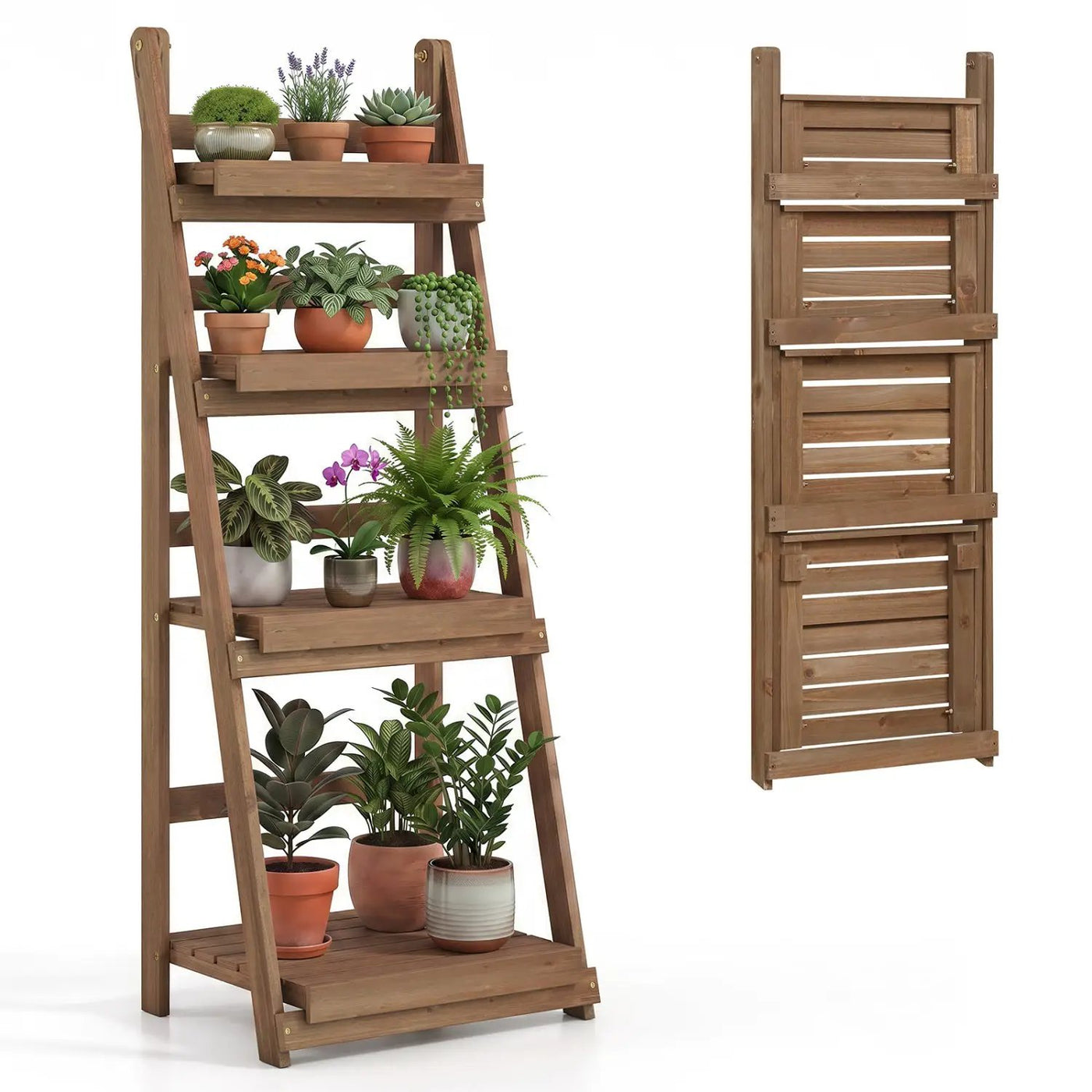 4-Tier Foldable Plant Stand with Slatted Shelves by DirectDeals