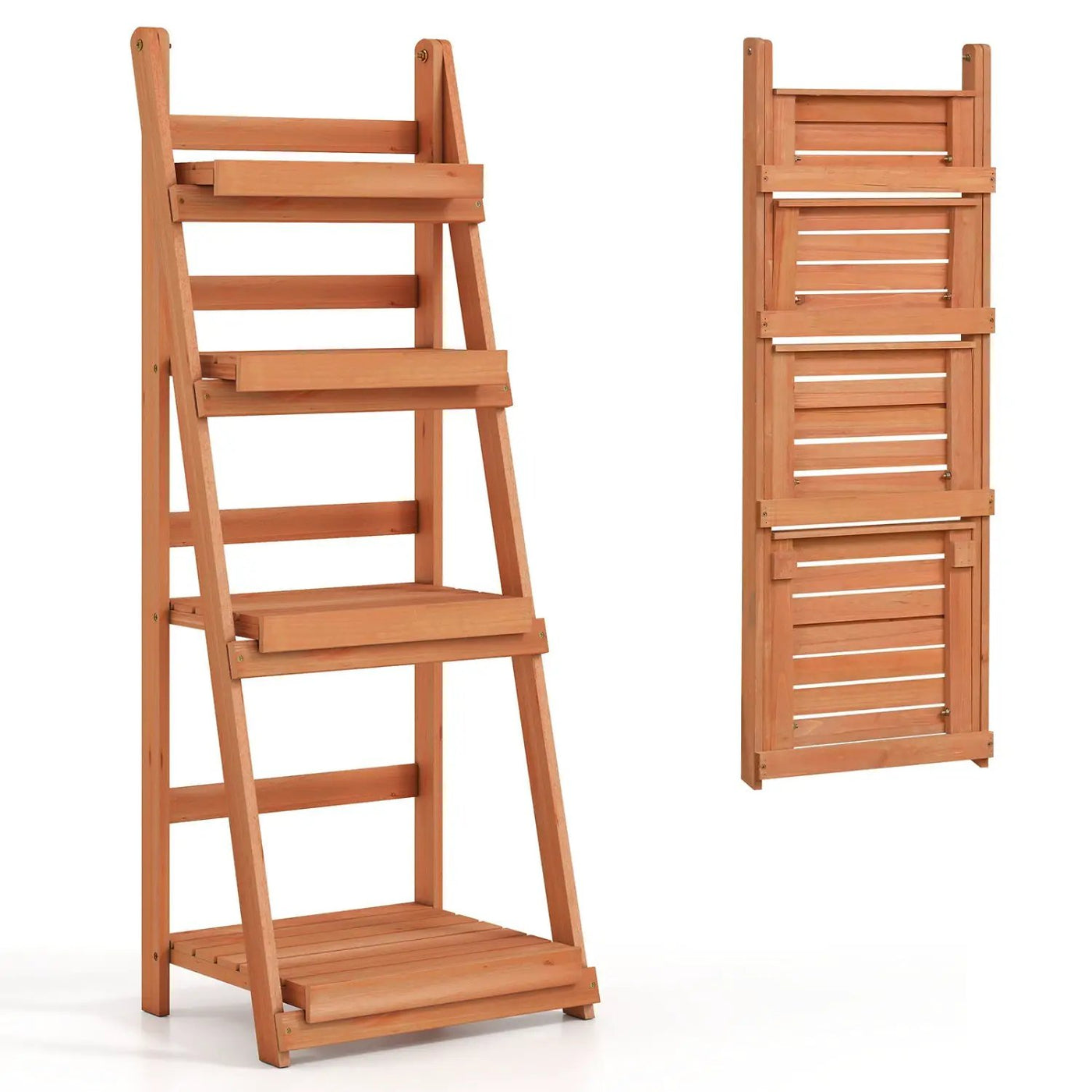 4-Tier Foldable Plant Stand with Slatted Shelves by DirectDeals