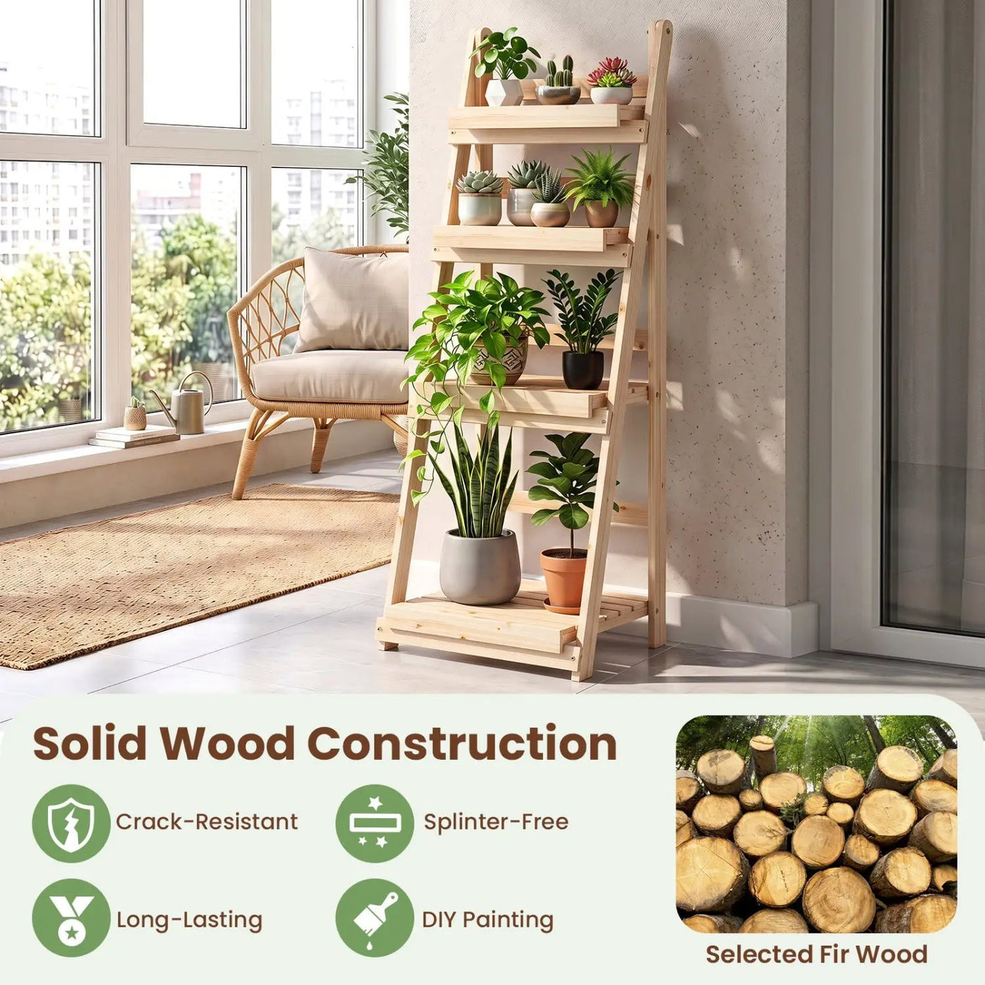 4-Tier Foldable Plant Stand with Slatted Shelves by DirectDeals