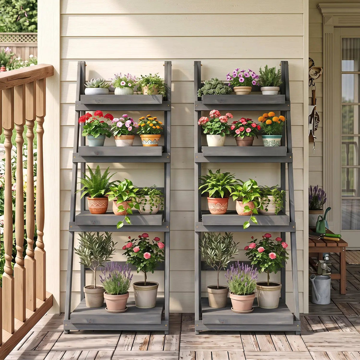 4-Tier Foldable Plant Stand with Slatted Shelves by DirectDeals