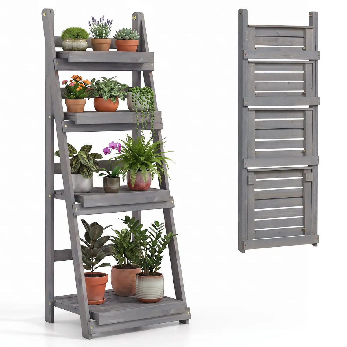 4-Tier Foldable Plant Stand with Slatted Shelves by DirectDeals