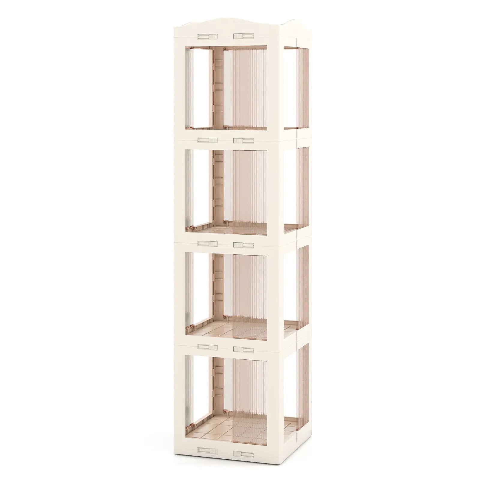 4-Tier Foldable Rotating Bookshelf with Swivel Base and Translucent Panels-White by DirectDeals