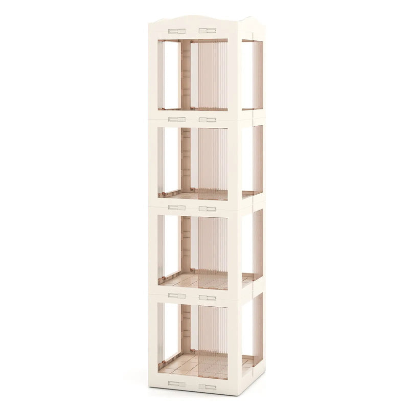4-Tier Foldable Rotating Bookshelf with Swivel Base and Translucent Panels-White by DirectDeals