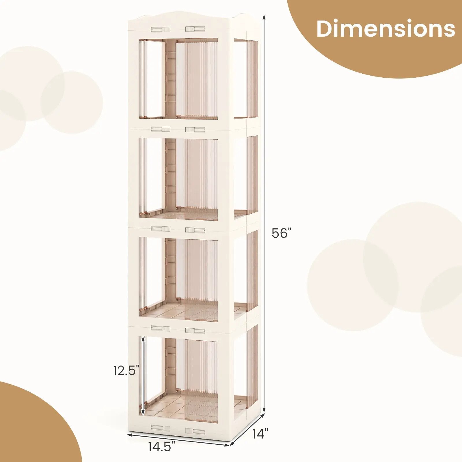 4-Tier Foldable Rotating Bookshelf with Swivel Base and Translucent Panels-White by DirectDeals