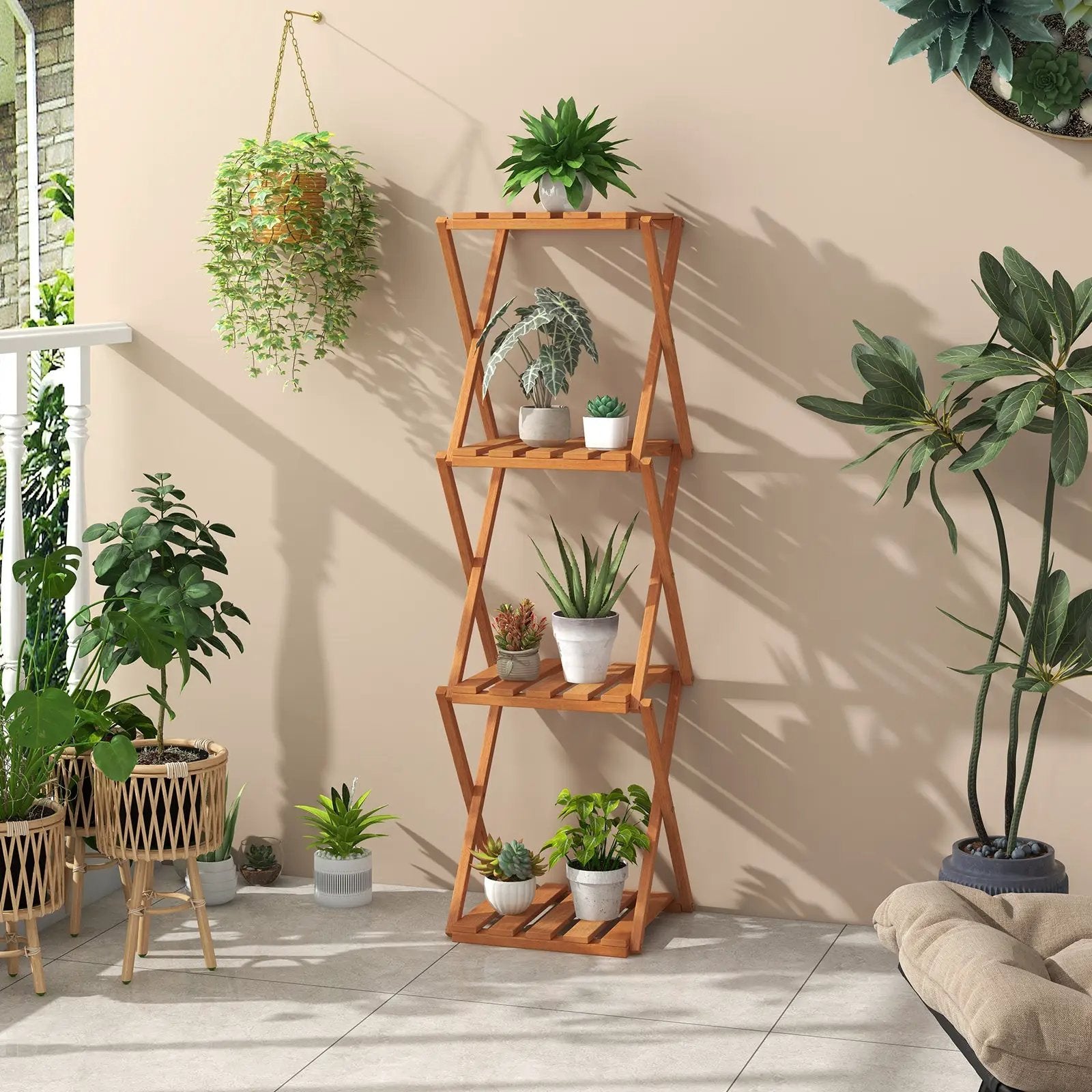 4-Tier Folding Plant Rack and Free Standing Shoe Rack by DirectDeals