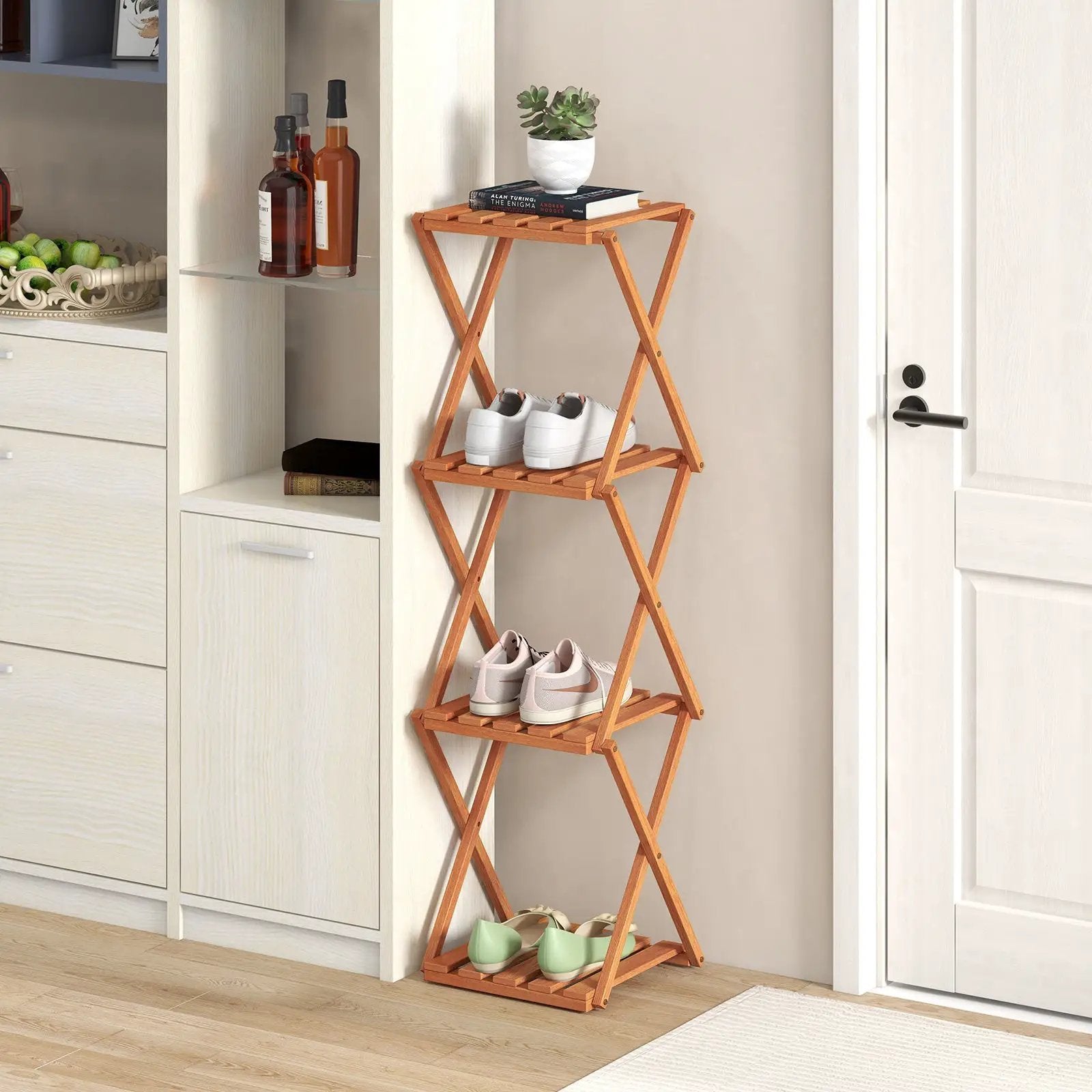 4-Tier Folding Plant Rack and Free Standing Shoe Rack by DirectDeals