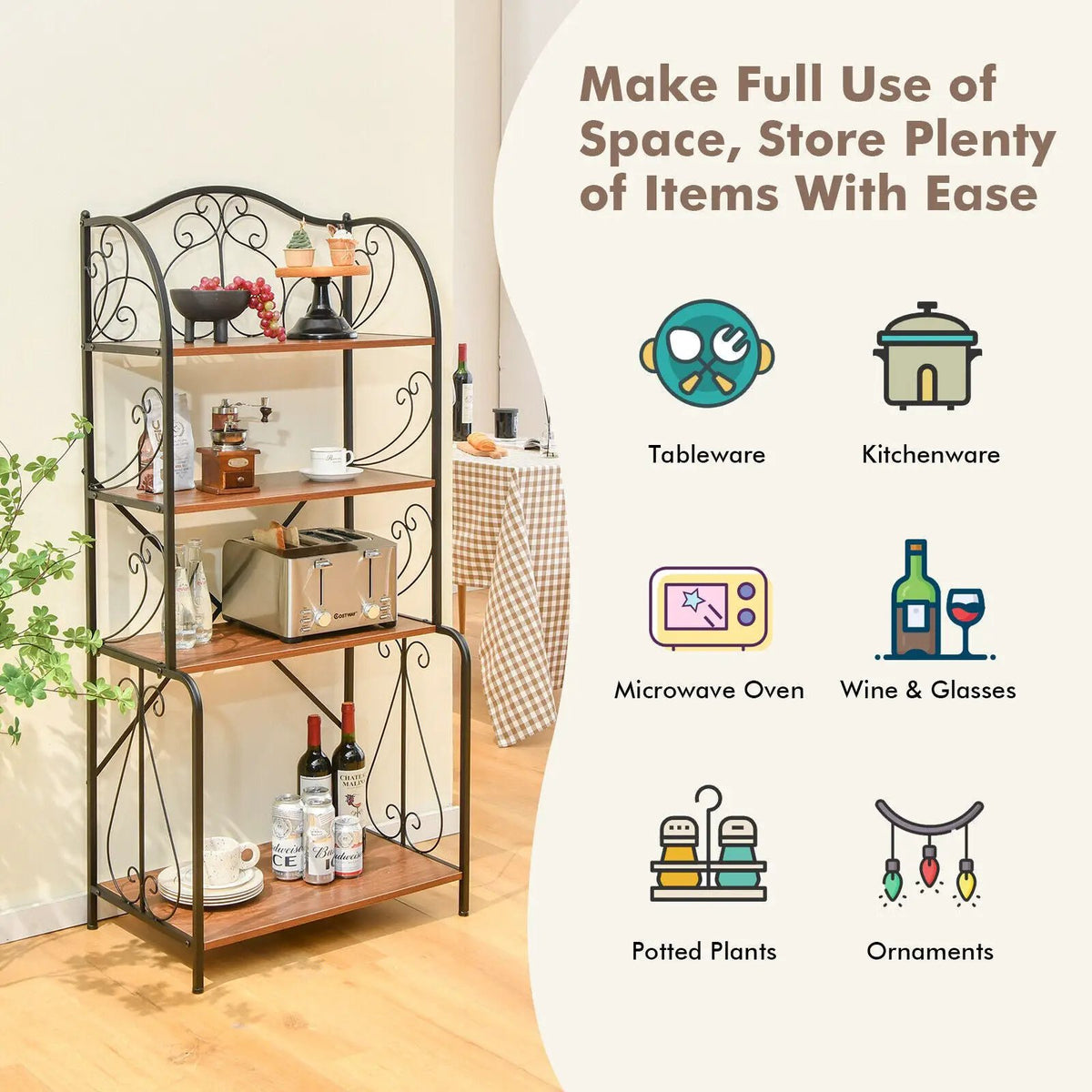 4-Tier Industrial Kitchen Baker's Rack with Open Shelves and X-Bar by DirectDeals