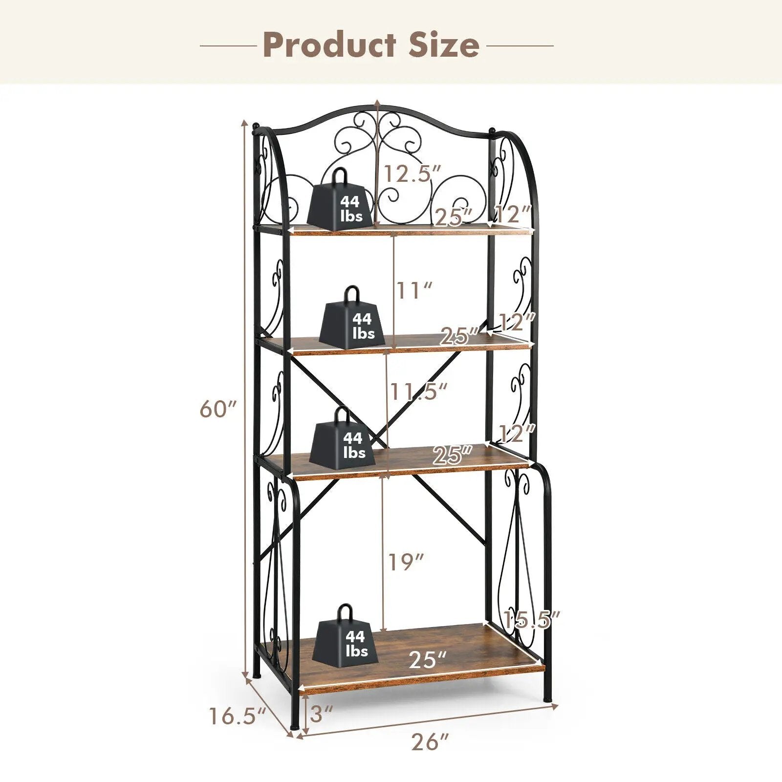 4-Tier Industrial Kitchen Baker's Rack with Open Shelves and X-Bar by DirectDeals