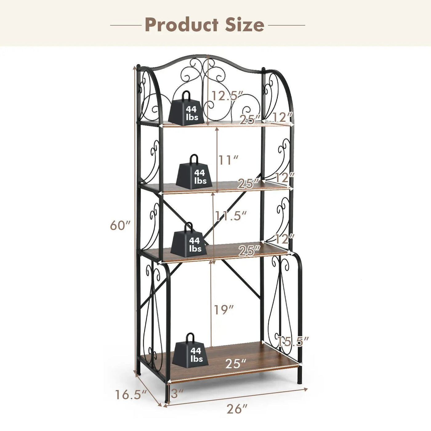 4-Tier Industrial Kitchen Baker's Rack with Open Shelves and X-Bar by DirectDeals