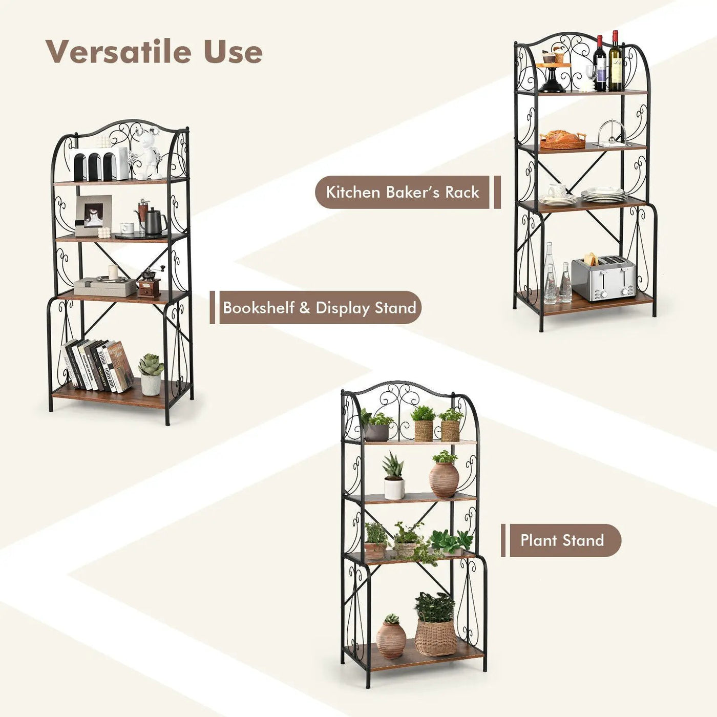 4-Tier Industrial Kitchen Baker's Rack with Open Shelves and X-Bar by DirectDeals