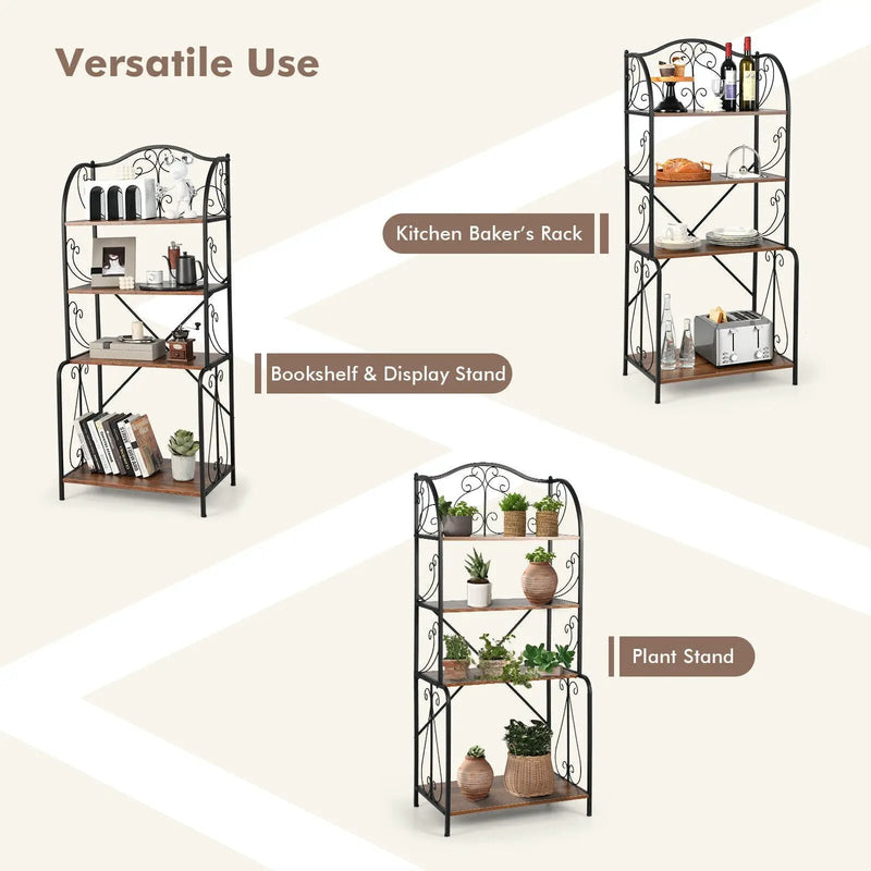 4-Tier Industrial Kitchen Baker's Rack with Open Shelves and X-Bar by DirectDeals