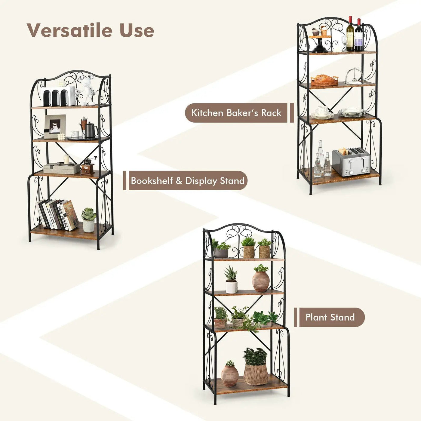 4-Tier Industrial Kitchen Baker's Rack with Open Shelves and X-Bar by DirectDeals