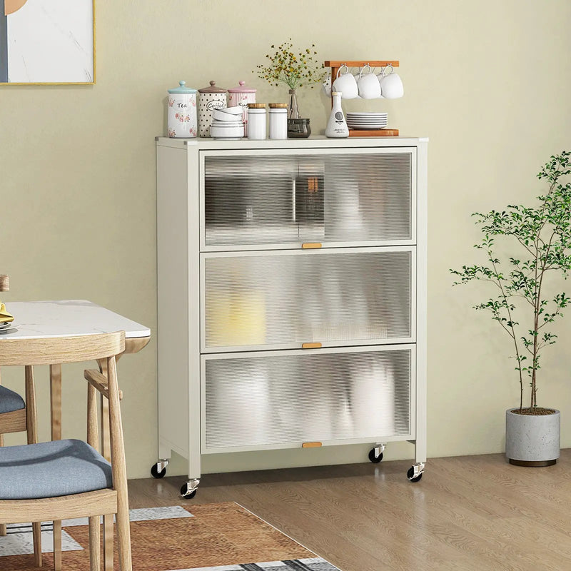 4-Tier Kitchen Bakers Rack with Flip Doors-White by DirectDeals