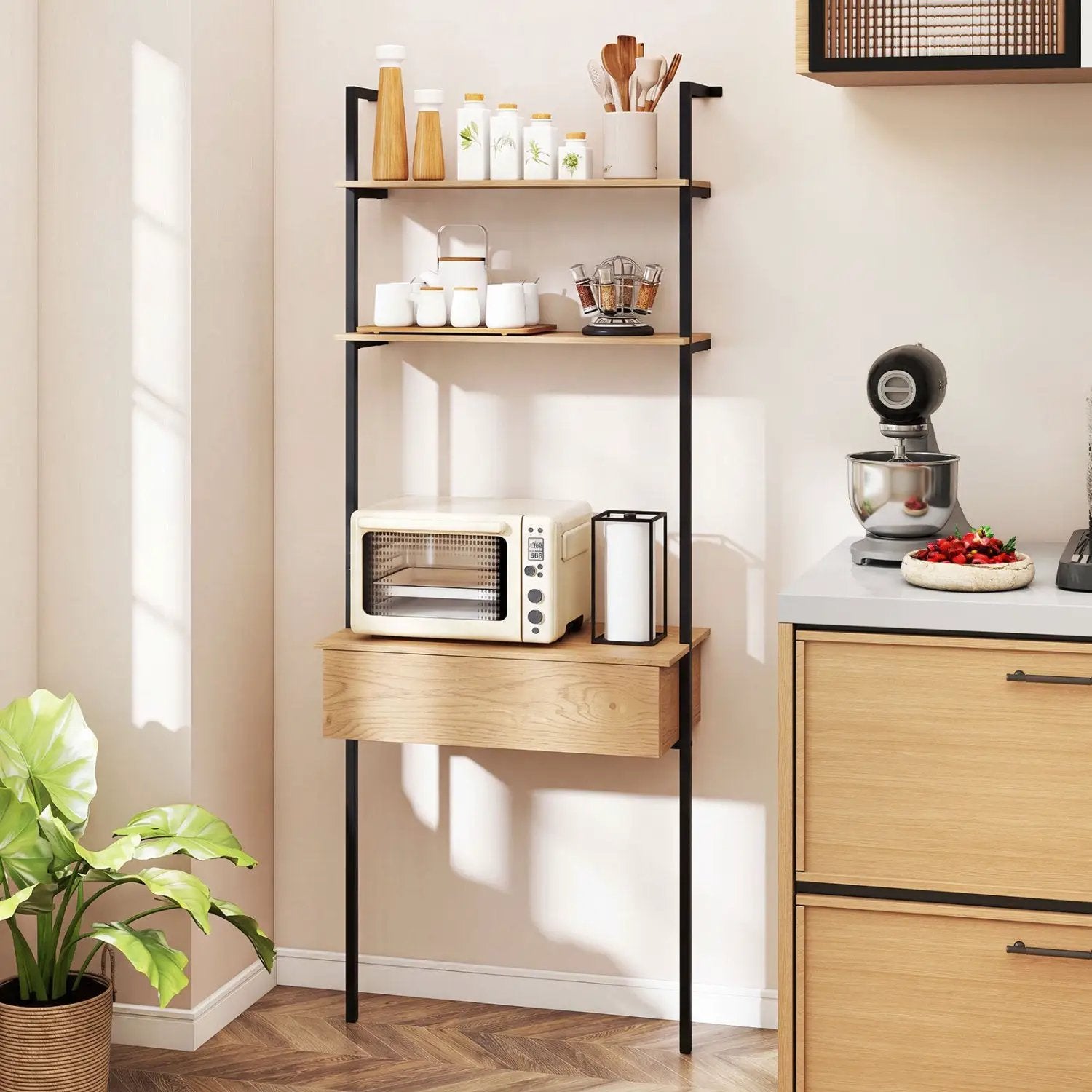 4-Tier Ladder Bookshelf with Drawer and Metal Frame by DirectDeals
