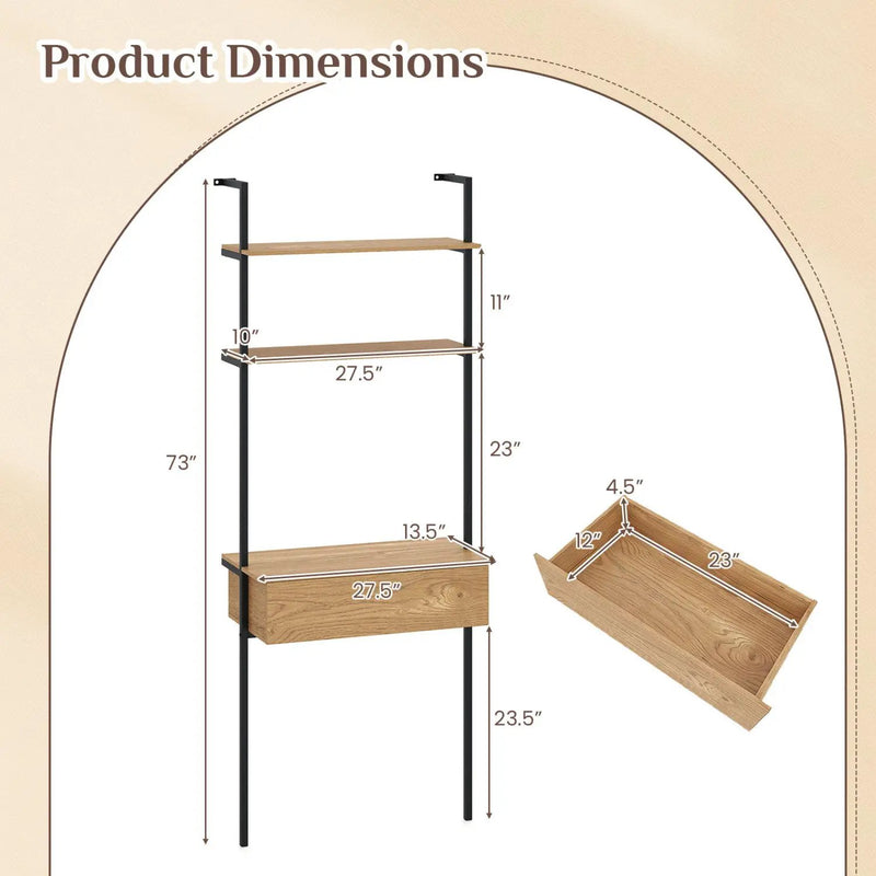 4-Tier Ladder Bookshelf with Drawer and Metal Frame by DirectDeals