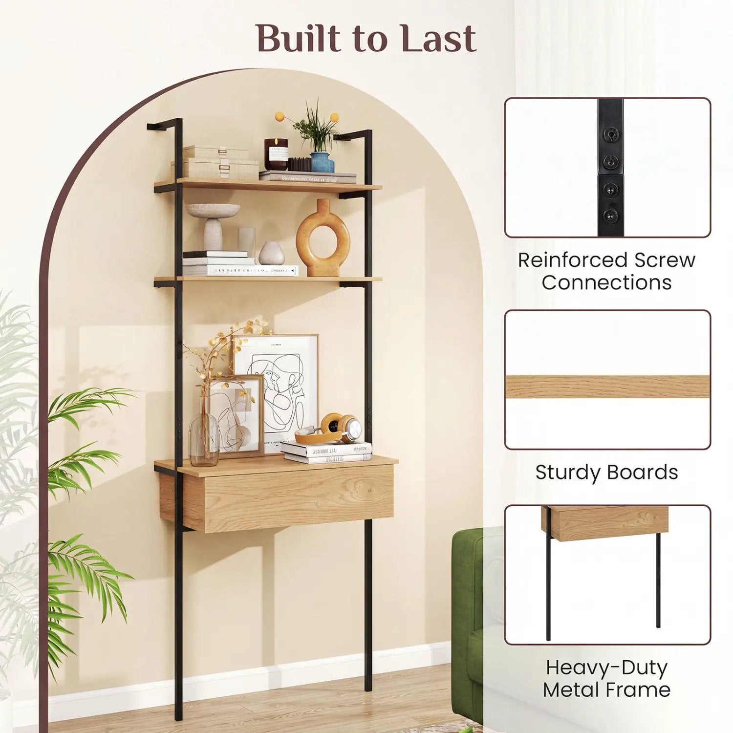 4-Tier Ladder Bookshelf with Drawer and Metal Frame by DirectDeals