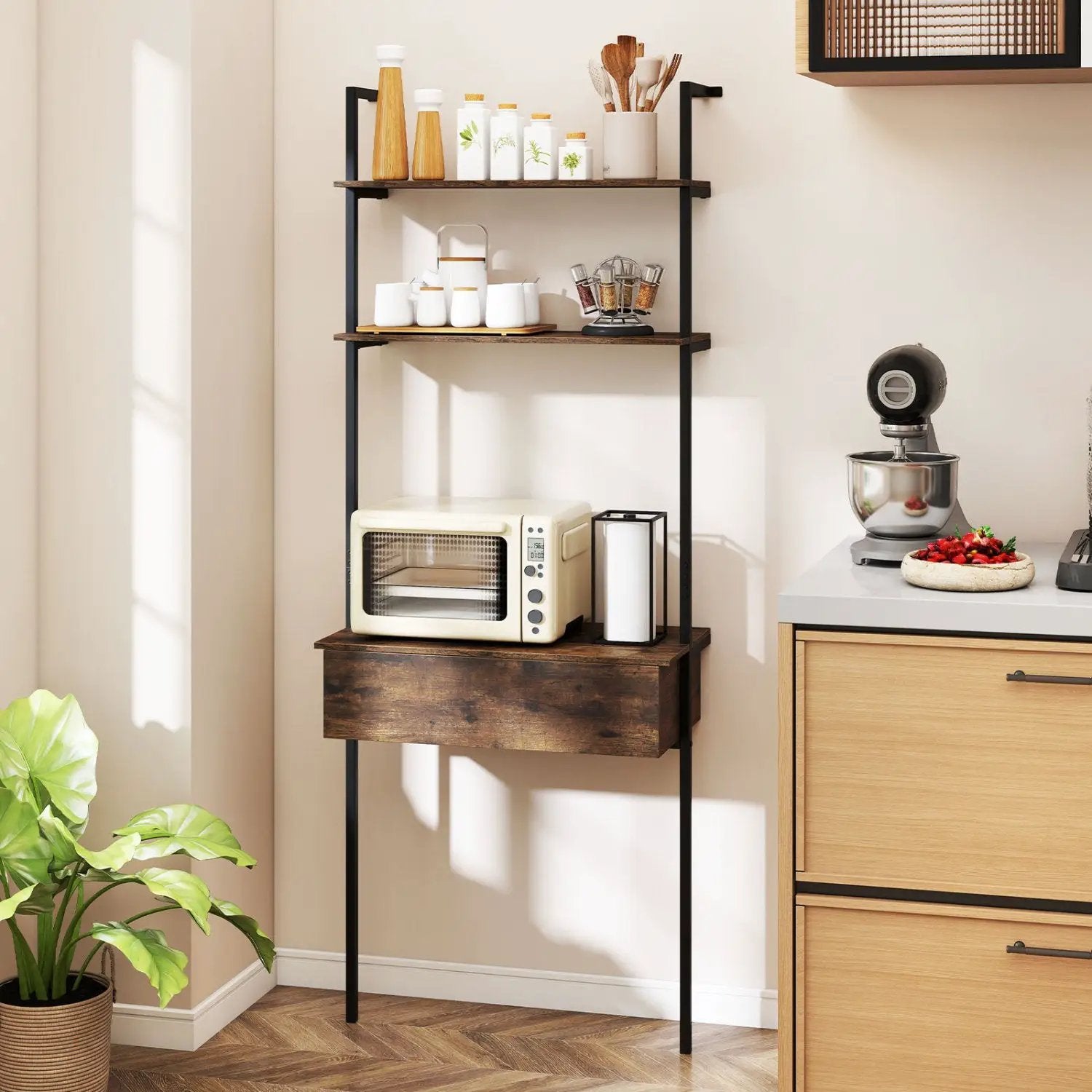4-Tier Ladder Bookshelf with Drawer and Metal Frame by DirectDeals