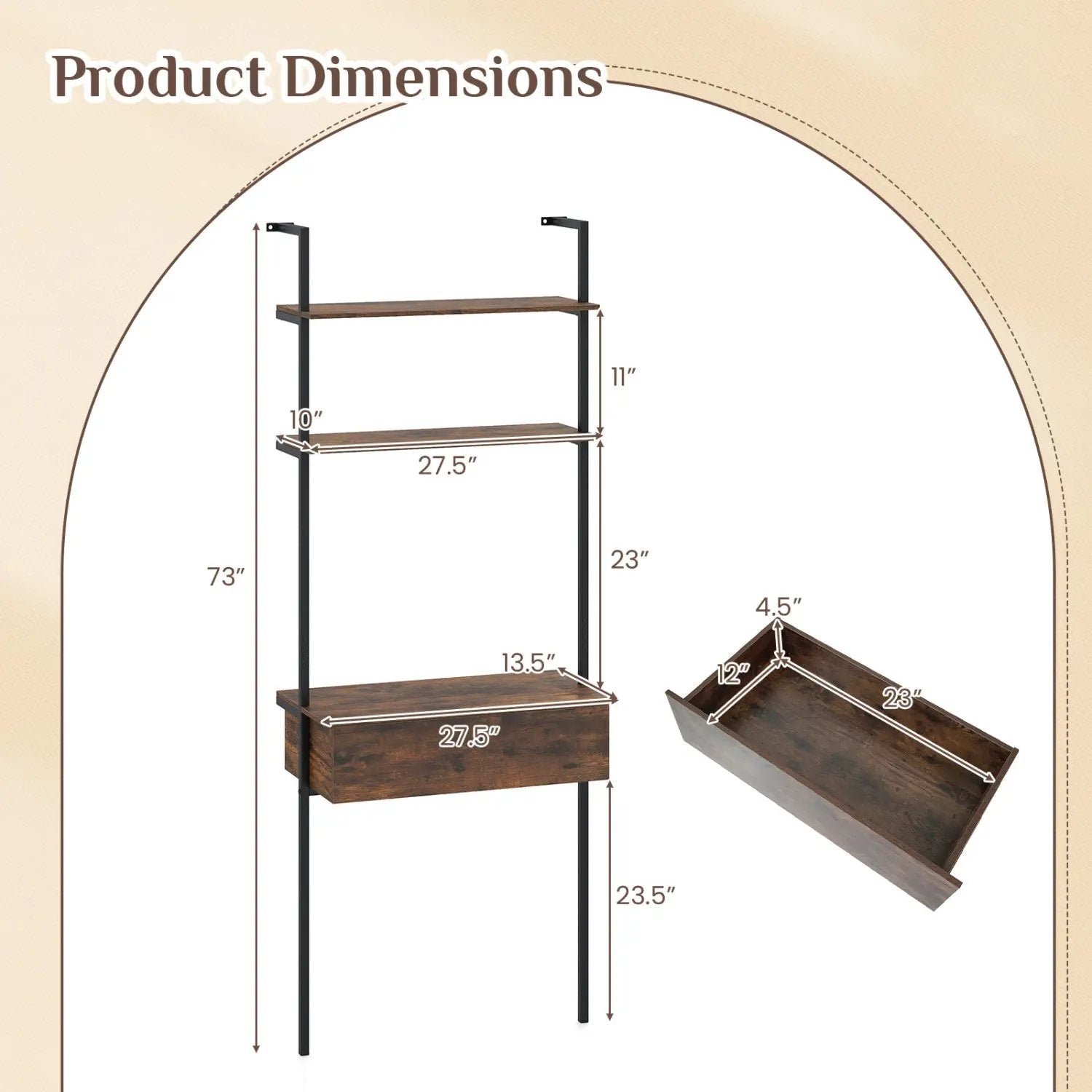4-Tier Ladder Bookshelf with Drawer and Metal Frame by DirectDeals