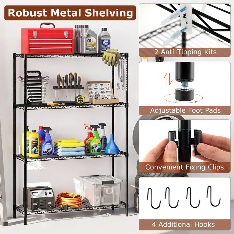 4-Tier Metal Storage Shelving Unit with V-Shaped Wire Rack and 1000 LBS Capacity-Black by DirectDeals
