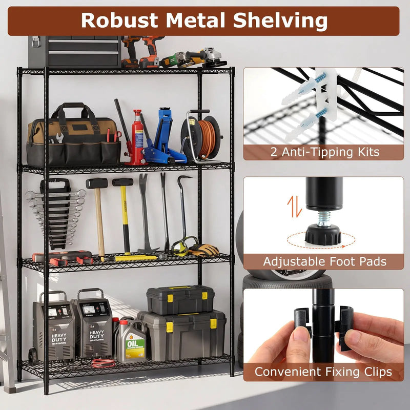 4-Tier Metal Storage Shelving Unit with V-Shaped Wire Rack-Black by DirectDeals