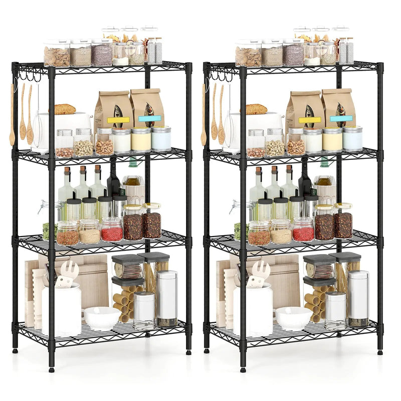 4-Tier Metal Storage Shelving Unit Set of 2 with V-Shaped Wire Rack-Black by DirectDeals