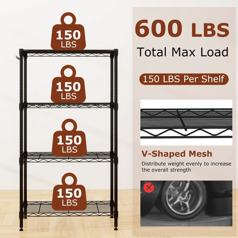 4-Tier Metal Storage Shelving Unit Set of 2 with V-Shaped Wire Rack-Black by DirectDeals