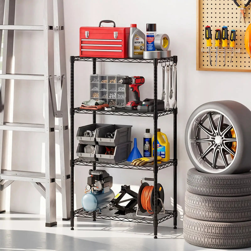4-Tier Metal Storage Shelving Unit with V-Shaped Wire Rack and 600 LBS Capacity-Black by DirectDeals
