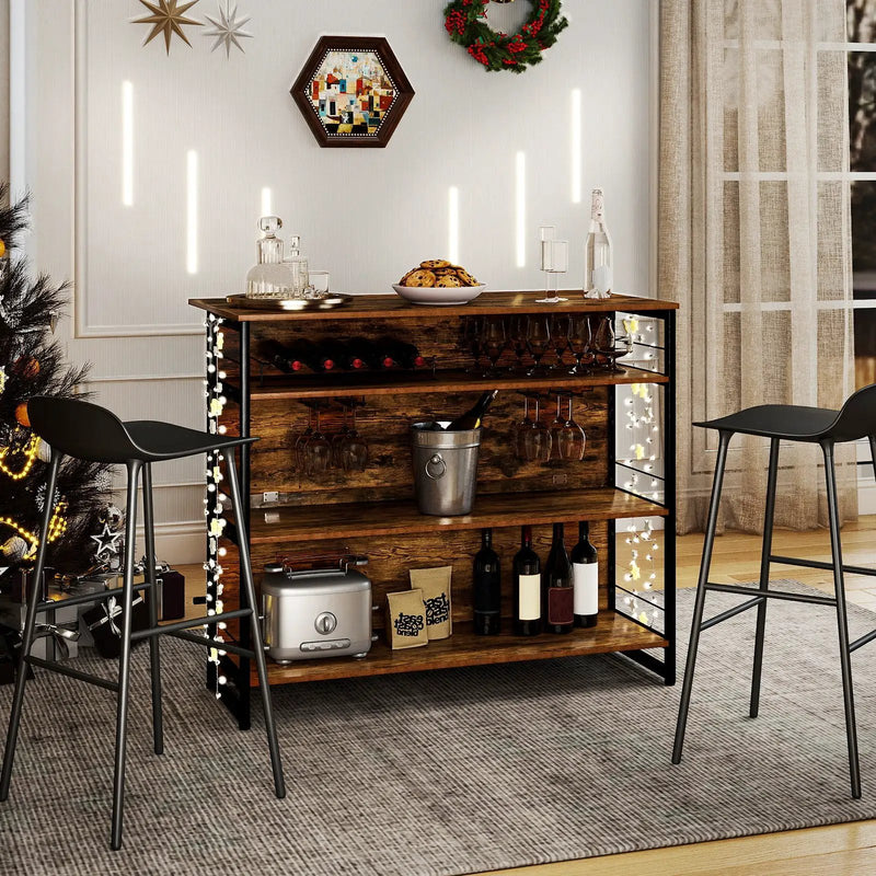 4-Tier Mini Bar Kitchen Island with Footrest and Wine Rack-Coffee by DirectDeals