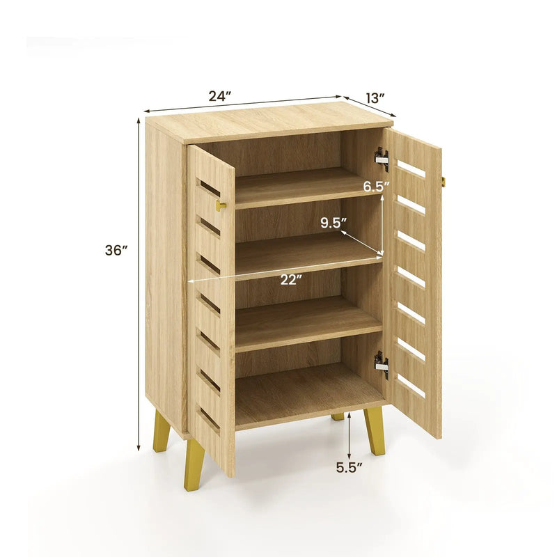 4-Tier Modern Freestanding Wooden Shoe Cabinet with Doors and Removable Shelves-Oak by DirectDeals
