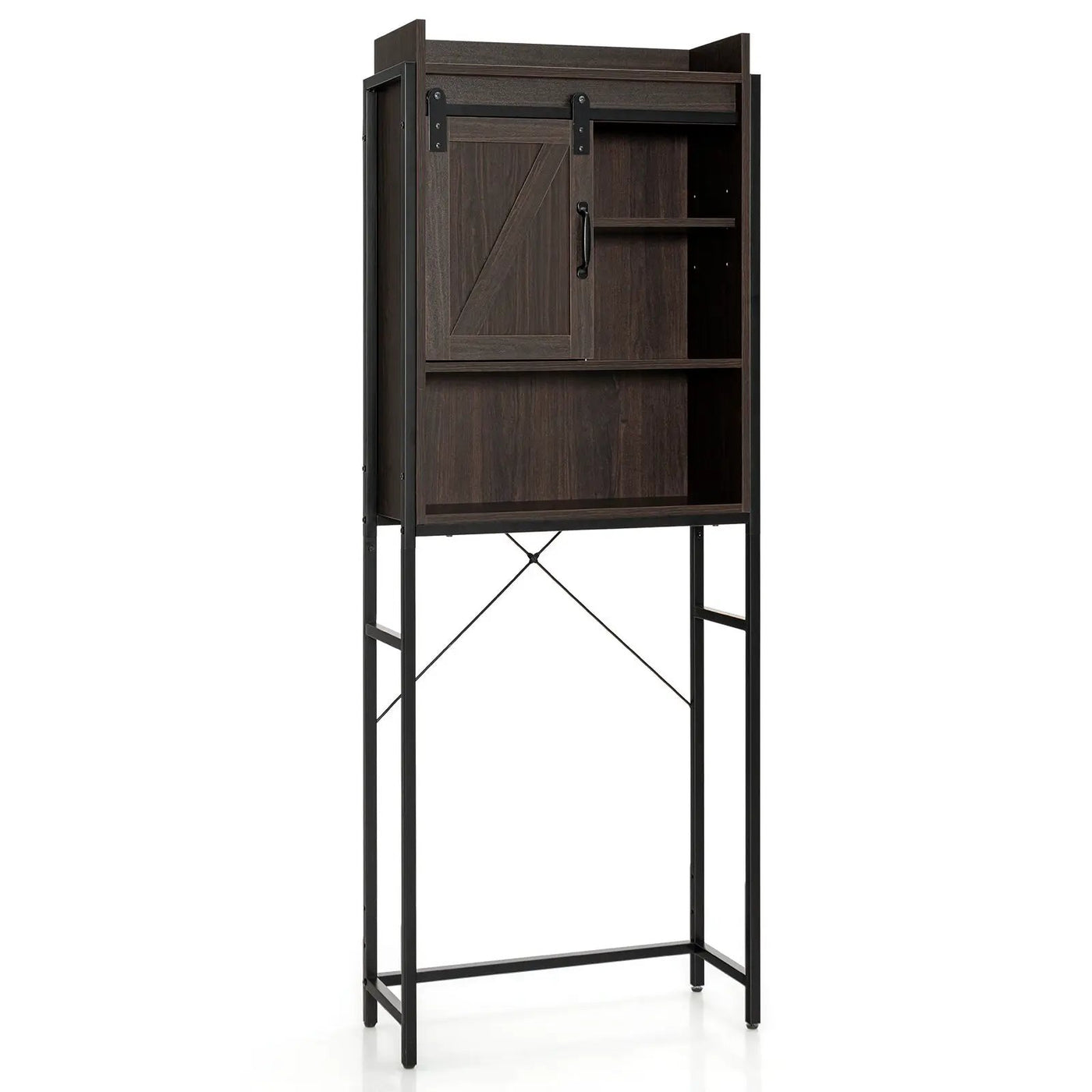 4-Tier Multifunctional Toilet Sorage Cabinet with Adjustable Shelf and Sliding Barn Door by DirectDeals
