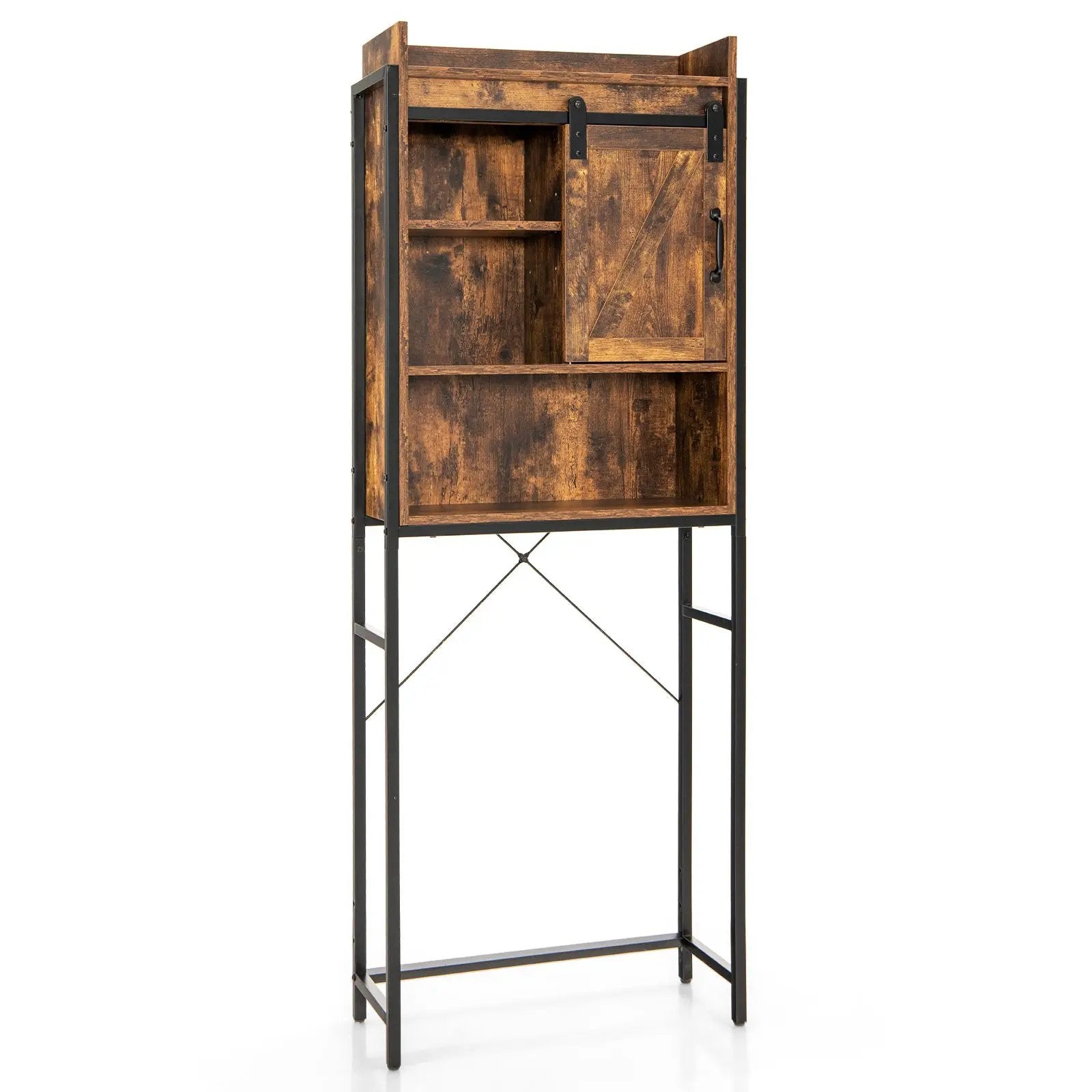 4-Tier Multifunctional Toilet Sorage Cabinet with Adjustable Shelf and Sliding Barn Door by DirectDeals