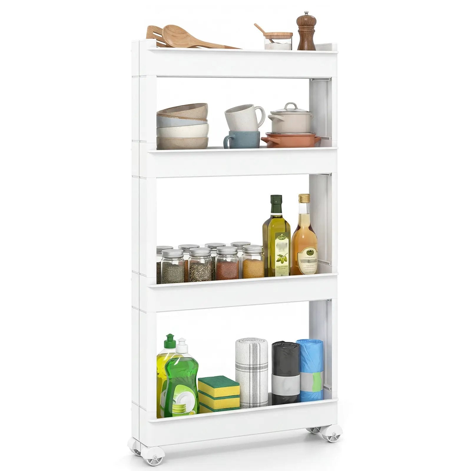 4-Tier Multifunctional Slim Storage Trolley with Detachable Trays-White by DirectDeals