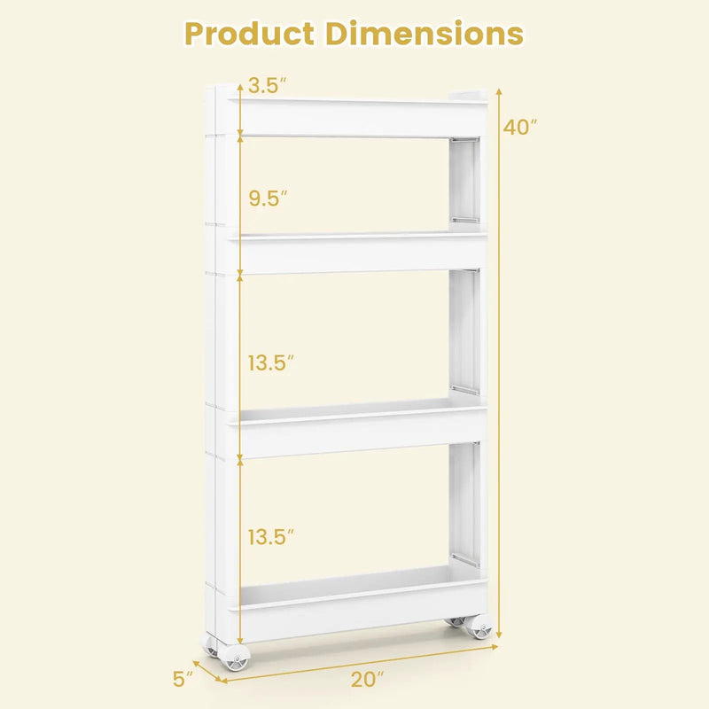 4-Tier Multifunctional Slim Storage Trolley with Detachable Trays-White by DirectDeals