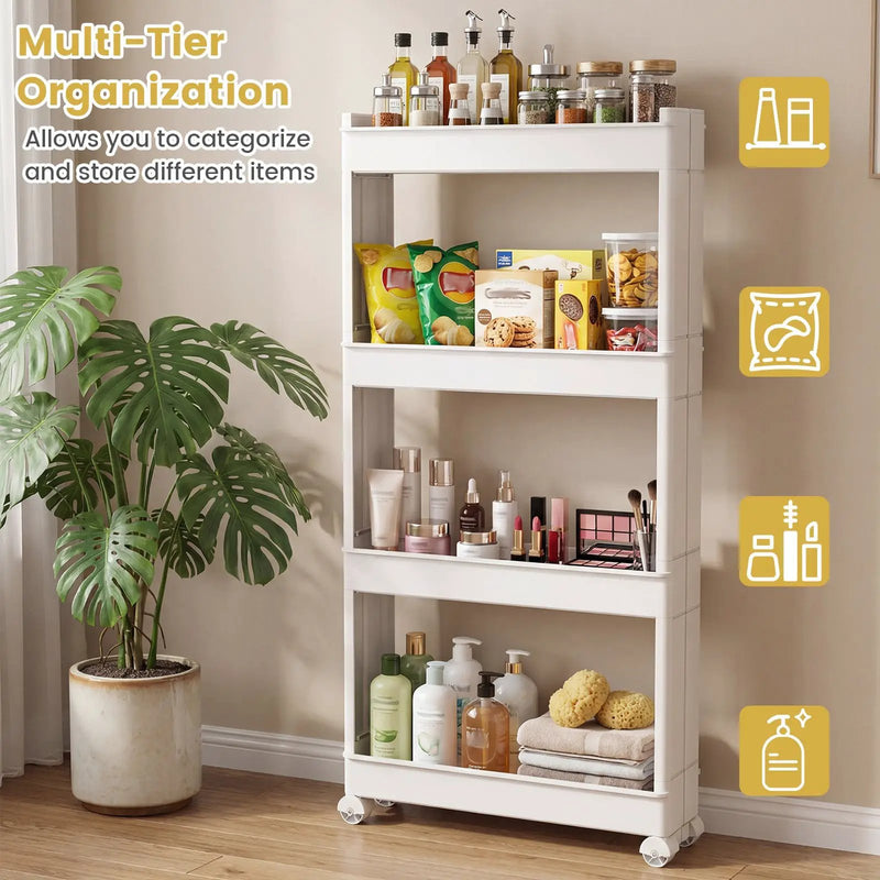 4-Tier Multifunctional Slim Storage Trolley with Detachable Trays-White by DirectDeals